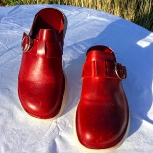 Fly London Boll Red Leather Clog Euro Size 41